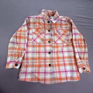 Anna Cai Shirt Women Large Orange Plaid Flannel Button Front Long Sleeve Pockets